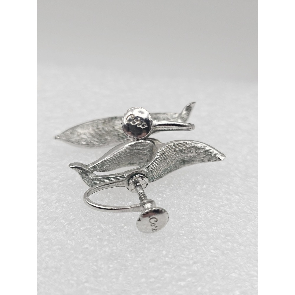 Vintage Signed Coro Silver Tone Leaf Screw Back Earrings MCM  Jewelry
